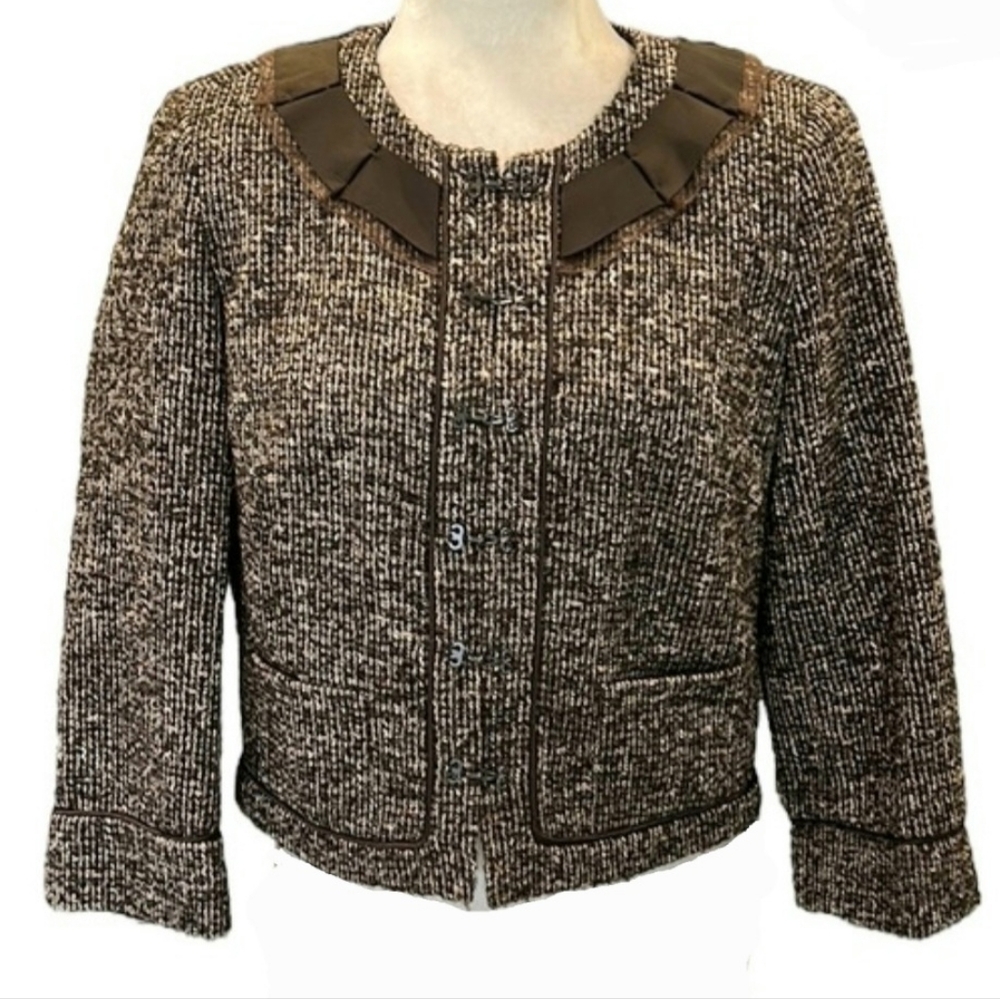 Talbots Collection Brown Boucle Tweed Italian Fabric Alpaca Cropped Blazer Sz 8